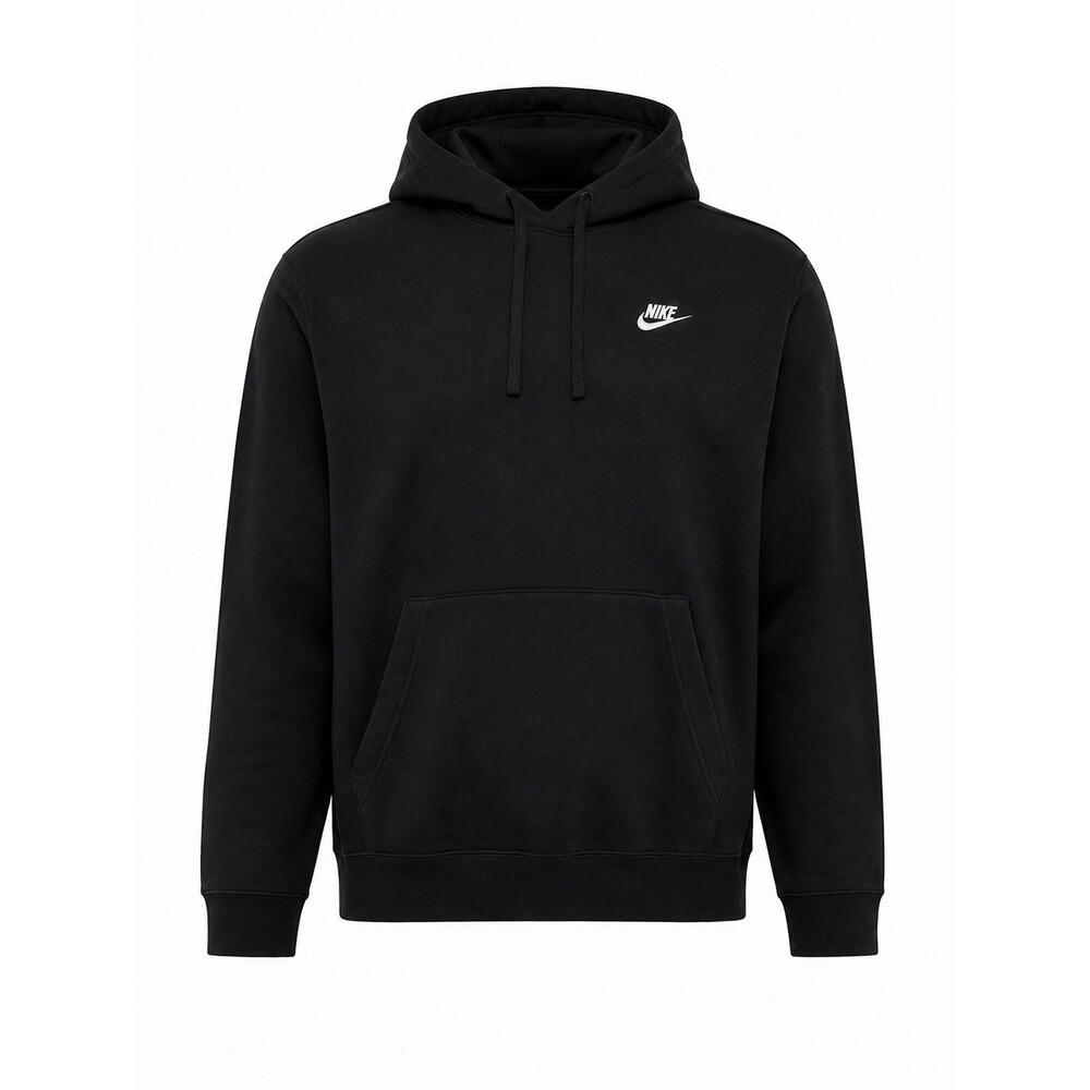 Nike Sportswear Club Fleece Pullover Hoodie Black White Logo Men's XL